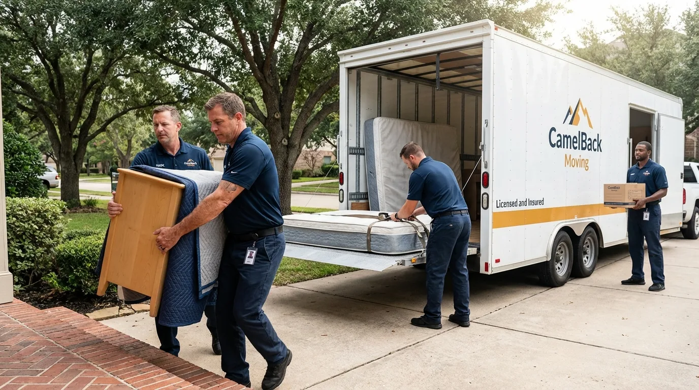 Crew loading residential truck for cross-state move from Stow, OH