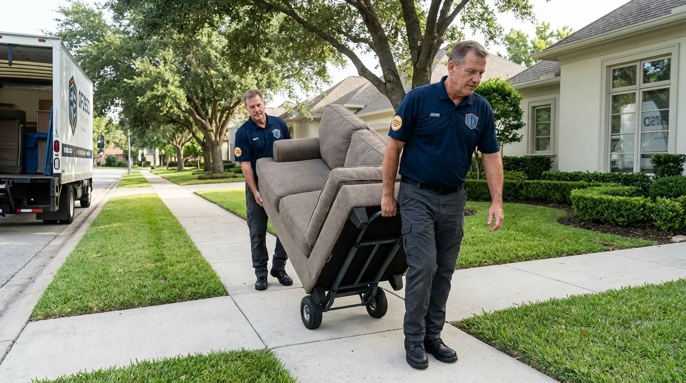 Local residential moving crew loading furniture in Stow, OH
